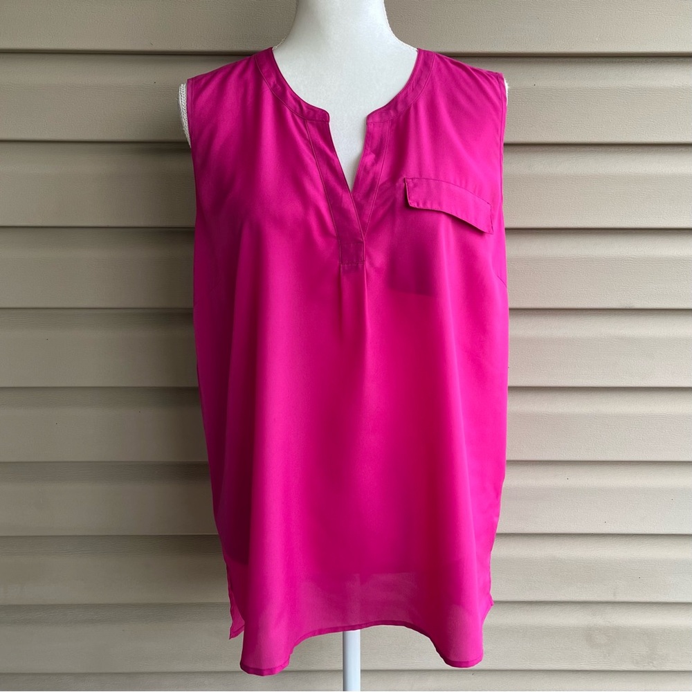 •TravelSmith• Raspberry Pink Semi-Sheer Blouse - Size Large